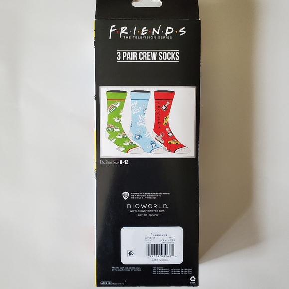 "Friends" TV Show Men's Crew Socks 3-Pack - Gift Boxed BRAND NEW - Picture 2 of 3